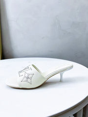 HIGH MULE IN WHITE LAMBSKIN WITH RHINSTONES 55 MM