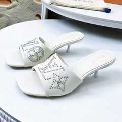 HIGH MULE IN WHITE LAMBSKIN WITH RHINSTONES 55 MM