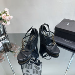 SL CASSANDRA WEDGE ESPADRILLES BLACK CALFSKIN