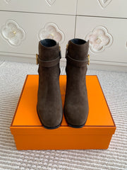HM 25S ANKLE BOOTS 50 MM IN DARK BROWN SUEDE WITH GOLD HARDWARE