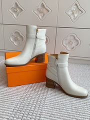 HM 25S ANKLE BOOTS 50 MM IN WHITE CALFSKIN WITH GOLD HARDWARE