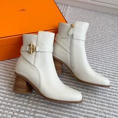 HM 25S ANKLE BOOTS 50 MM IN WHITE CALFSKIN WITH GOLD HARDWARE
