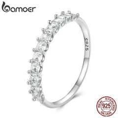 Bamoer 925 Sterling Silver Shiny Zircon Finger Ring for Women Anniversary Valentine's Day Gift Fine Jewelry BSR408