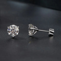 Bamoer U 1CT Moissanite Stud Earrings Round Cut Lab Diamond Platinum Plated Earrings for Women Wedding Minimalist Gift S925