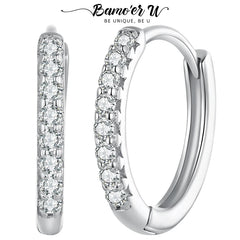 Bamoer U Moissanite Ear Buckles Sparkling Diamond Round Circle Hoop Earring Clips Platinum Plated GRA Certificated Jewelry Gifts