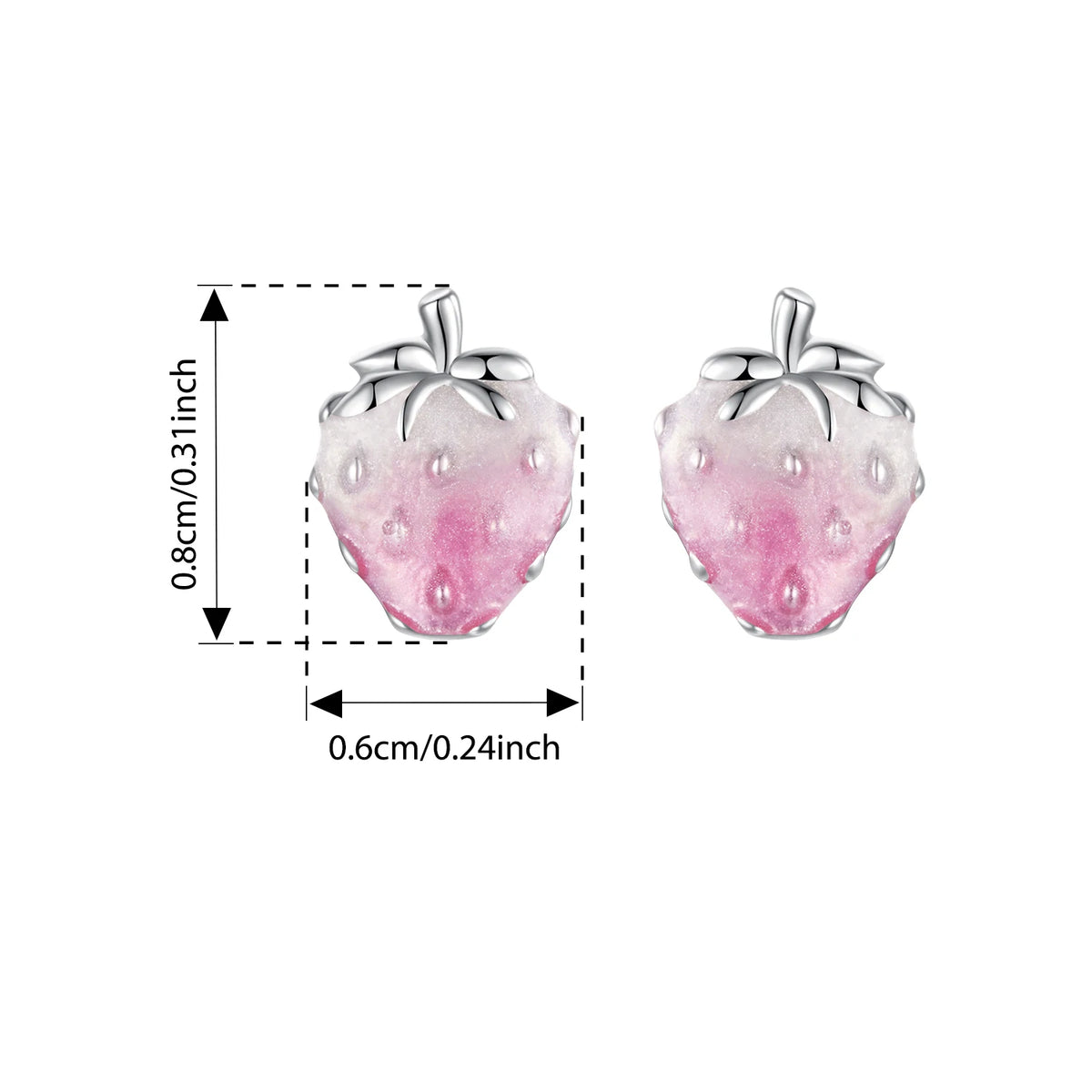 BAMOER 925 Sterling Silver Transparent Strawberry Stud Earrings Pink Enamel Earrings Original for Women Hypoallergenic Lovely