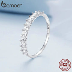 Bamoer 925 Sterling Silver Shiny Zircon Finger Ring for Women Anniversary Valentine's Day Gift Fine Jewelry BSR408