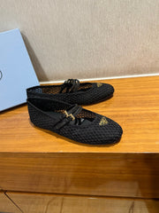 BALLET FLATS IN BLACK MESH FABRIC