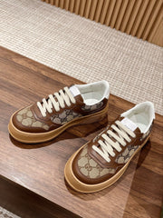GG SCREENER SNEAKERS IN BROWN CANVAS AND LEATHER