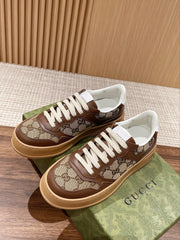 GG SCREENER SNEAKERS IN BROWN CANVAS AND LEATHER