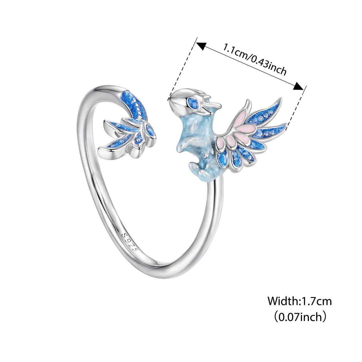 Bamoer 925 Sterling Silver Flying Dragon Series Open Ring Pterosaur Earrings Adjustable Chinese Dragon Jewelry for Women Gifts