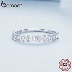 Bamoer 925 Sterling Silver Shiny Zircon Finger Ring for Women Anniversary Valentine's Day Gift Fine Jewelry BSR408
