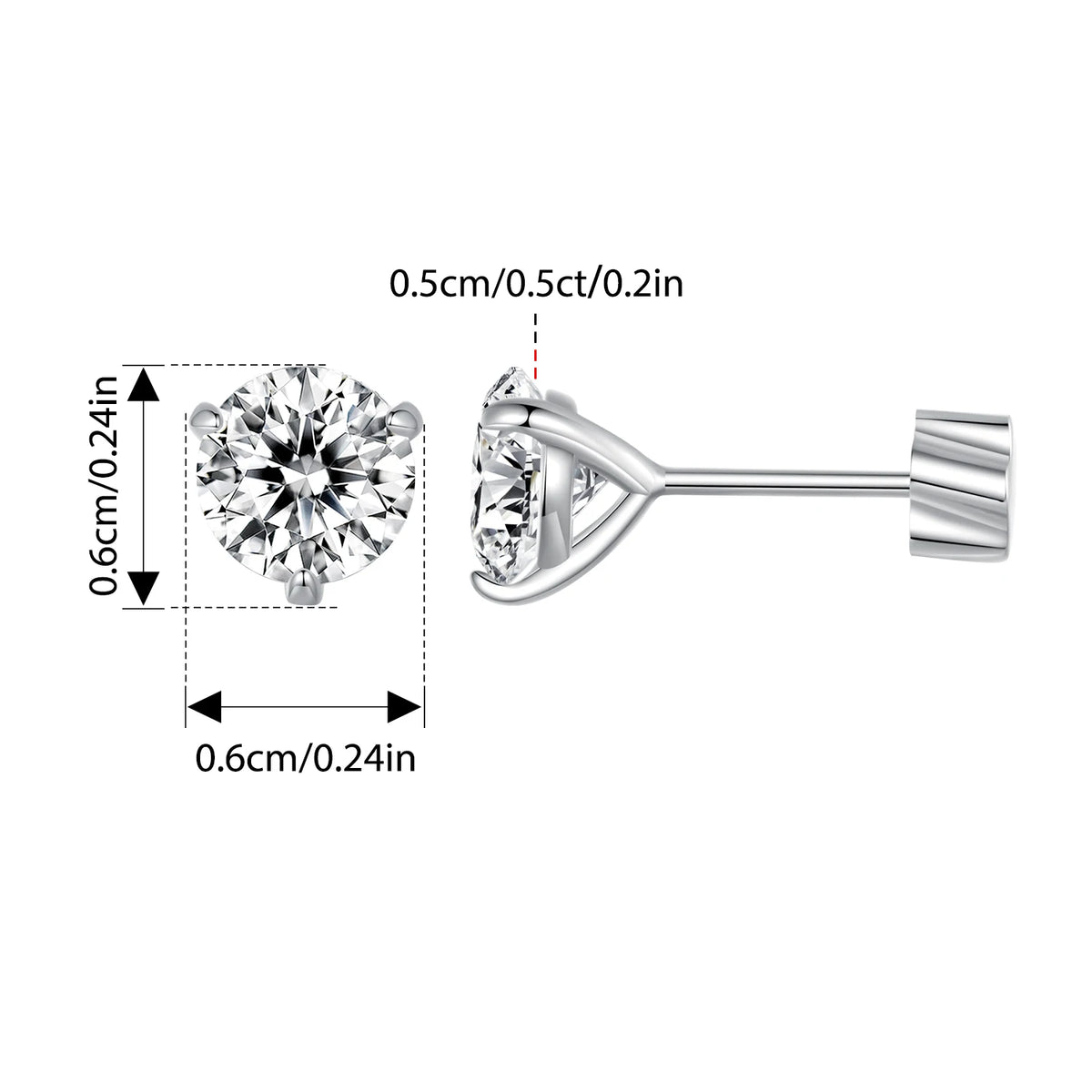 Bamoer U 1CT Moissanite Stud Earrings Round Cut Lab Diamond Platinum Plated Earrings for Women Wedding Minimalist Gift S925