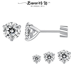 Bamoer U 1CT Moissanite Stud Earrings Round Cut Lab Diamond Platinum Plated Earrings for Women Wedding Minimalist Gift S925