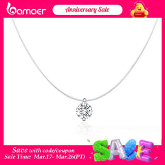 BAMOER Silver Invisible Chain Necklaces pendants Rhinestone Choker Necklaces Transparent Fishing Line Collier Femme SCN332
