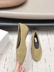 THE ROW 26S BALLET FLATS IN OLIVE BROWN SUEDE