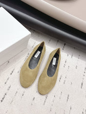THE ROW 26S BALLET FLATS IN OLIVE BROWN SUEDE