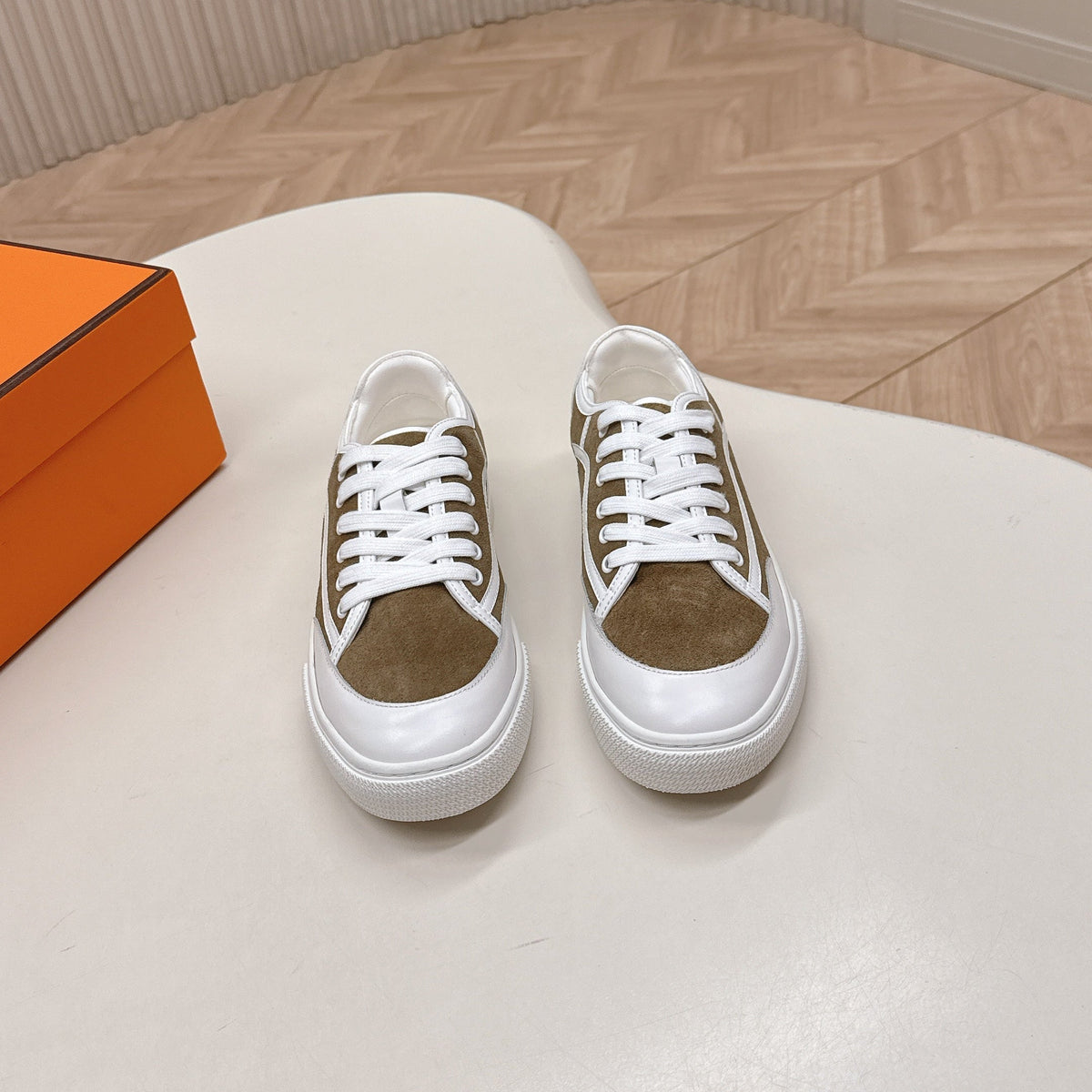 HM 25S SNEAKER LOW SPORTS IN BROWN SUEDE MIX WHITE LAMBSKIN