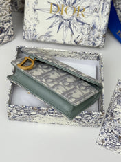 DIOR 25S SADDLE JASMINE GUSSET CARD HOLDER 10 IN GRAY OBLIQUE JACQUARD CANVAS