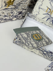 DIOR 25S 30 MONTAIGNE CARD HOLDER 10 IN GRAY GREEN OBLIQUE JACQUARD CANVAS