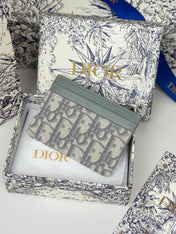 DIOR 25S 30 MONTAIGNE CARD HOLDER 10 IN GRAY GREEN OBLIQUE JACQUARD CANVAS