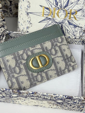 DIOR 25S 30 MONTAIGNE CARD HOLDER 10 IN GRAY GREEN OBLIQUE JACQUARD CANVAS