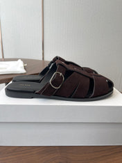 THE ROW 26S GLADIATOR SLIDE SANDALS IN DARK BROWN SUEDE