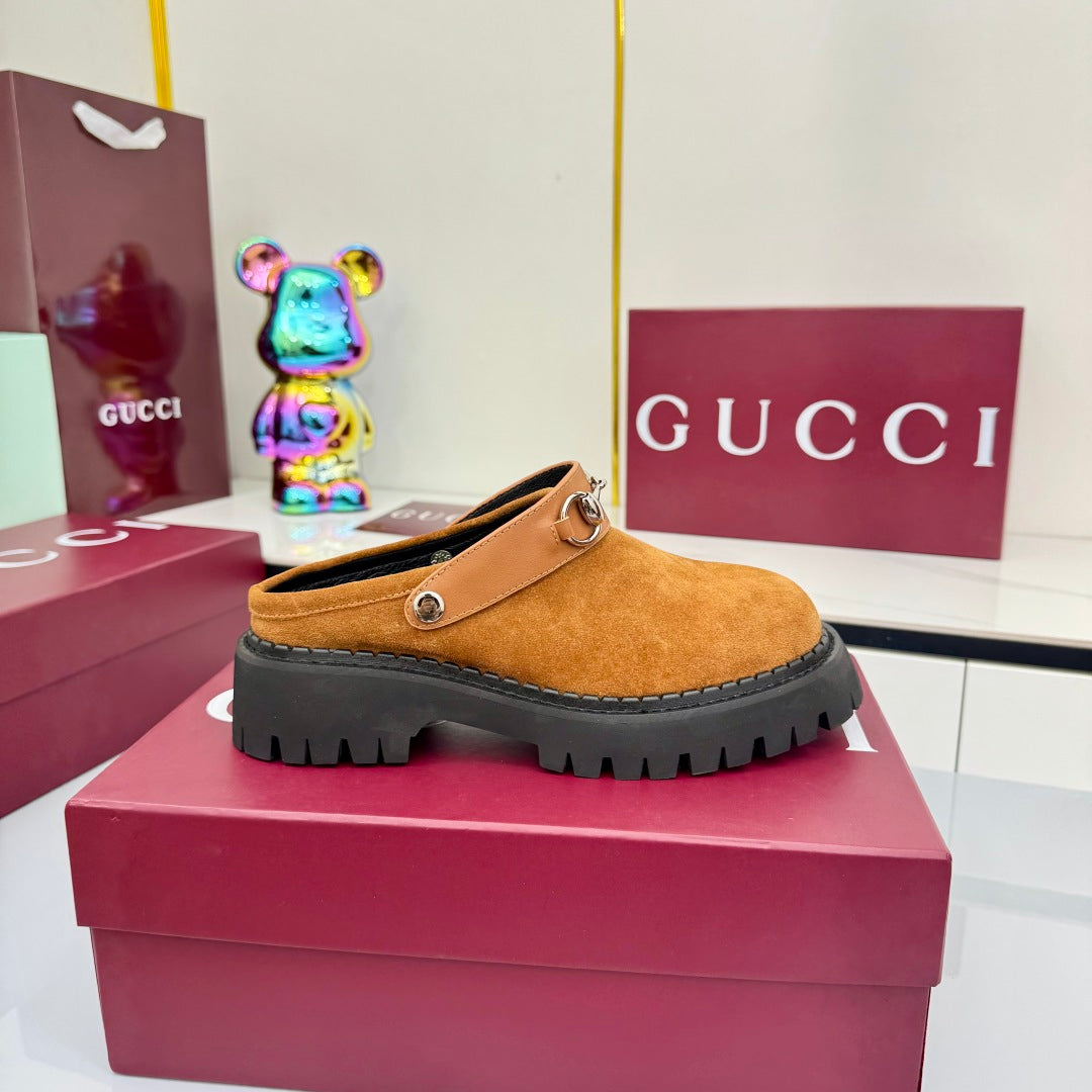 GG PLATFORM MULES 25S IN BURNT ORANGE SUEDE