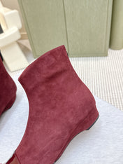 ALAIA 26S ANKLE BOOTS IN DARK RED SUEDE AND GLOSSY CALFSKIN