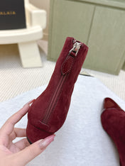 ALAIA 26S ANKLE BOOTS IN DARK RED SUEDE AND GLOSSY CALFSKIN