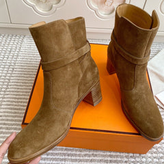HM 25S FRENCHIE 50 ANKLE BOOT 50 MM IN BROWN SUEDE WITH SILVER HARDWARE