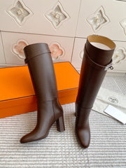 HM 25S TALL BOOTS 90 MM IN DARK BROWN LAMBSKIN WITH SILVER HARDWARE