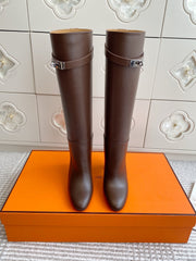 HM 25S TALL BOOTS 90 MM IN DARK BROWN LAMBSKIN WITH SILVER HARDWARE