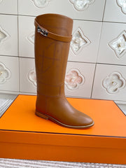 HM 25S JUMPING BOOTS IN BROWN LAMBSKIN WITH SILVER HARDWARE