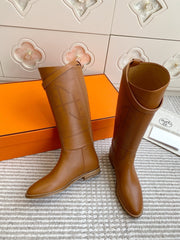HM 25S JUMPING BOOTS IN BROWN LAMBSKIN WITH SILVER HARDWARE