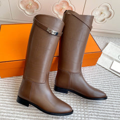 HM 25S JUMPING BOOTS IN DARK BROWN LAMBSKIN WITH SILVER HARDWARE