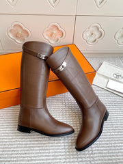 HM 25S JUMPING BOOTS IN DARK BROWN LAMBSKIN WITH SILVER HARDWARE