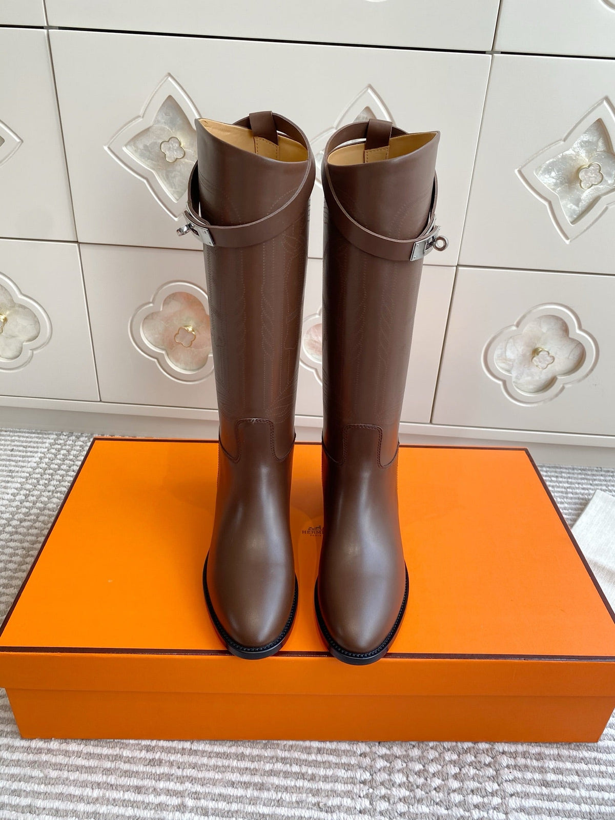 HM 25S JUMPING BOOTS IN DARK BROWN LAMBSKIN WITH SILVER HARDWARE