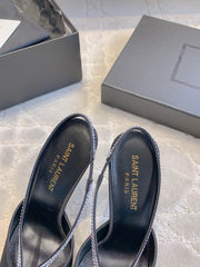 AMANDA SLINGBACK PUMPS IN BLACK SILK WITH RHINESTONES