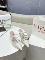 ROCKSTUD WISPY WHITE CALFSKIN MULE 60MM