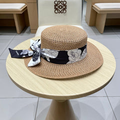 NATURAL STRAW BUCKET HAT WITH RIBBON 672772