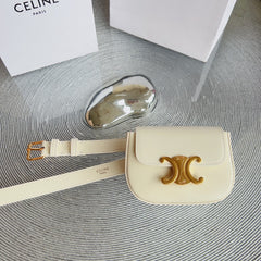 CL BELT BAG TRIOMPHE 25 MM BELT TRIOMPHE WHITE CALFSKIN GOLD HARDWARE