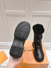 RUBY FLAT ANKLE BOOT IN BLACK CALFSKIN AND MONOGRAM NYLON