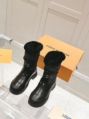 RUBY FLAT ANKLE BOOT IN BLACK CALFSKIN AND MONOGRAM NYLON