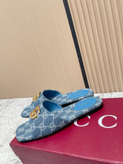 GUCCI 26S SLIDE SANDAL IN BLUE DENIM