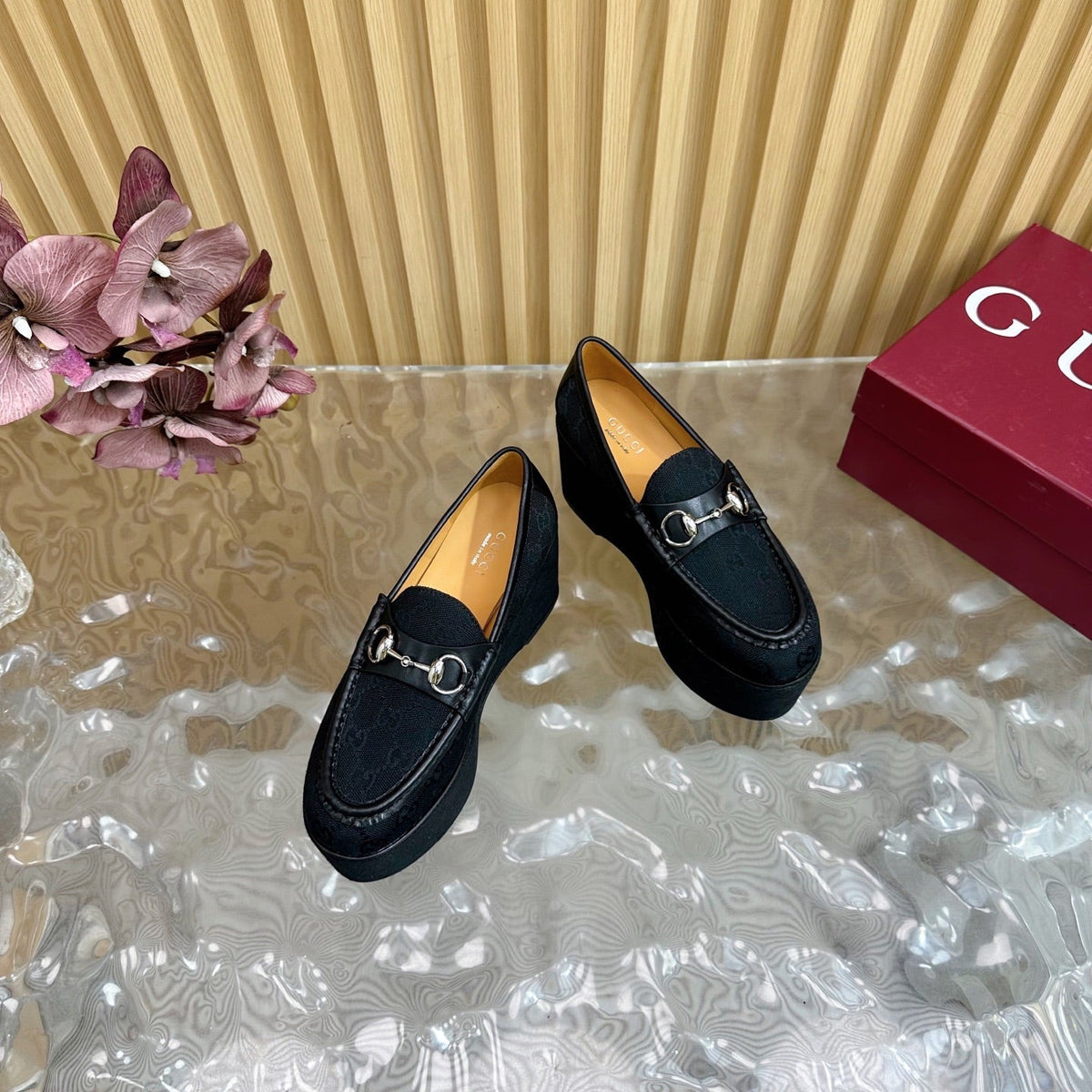 GG HIGH LOAFER IN BLACK FABRIC WITH EMBOSSED LOGO