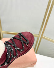 LACE-UP ANKLE BOOTS IN BERRY RED SUEDE AND FLEECE LINING