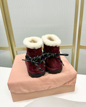 LACE-UP ANKLE BOOTS IN BERRY RED SUEDE AND FLEECE LINING