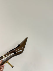 LEE SLINGBACK MID PUMPS IN BARK BROWN SHINY CALFSKIN
