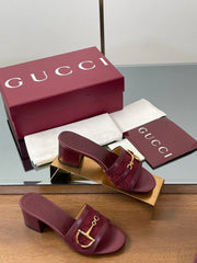 HIGH HEEL MULE 5.5 CM IN DARK RED CALFSKIN MIX FABRIC AND GOLD HARDWARE